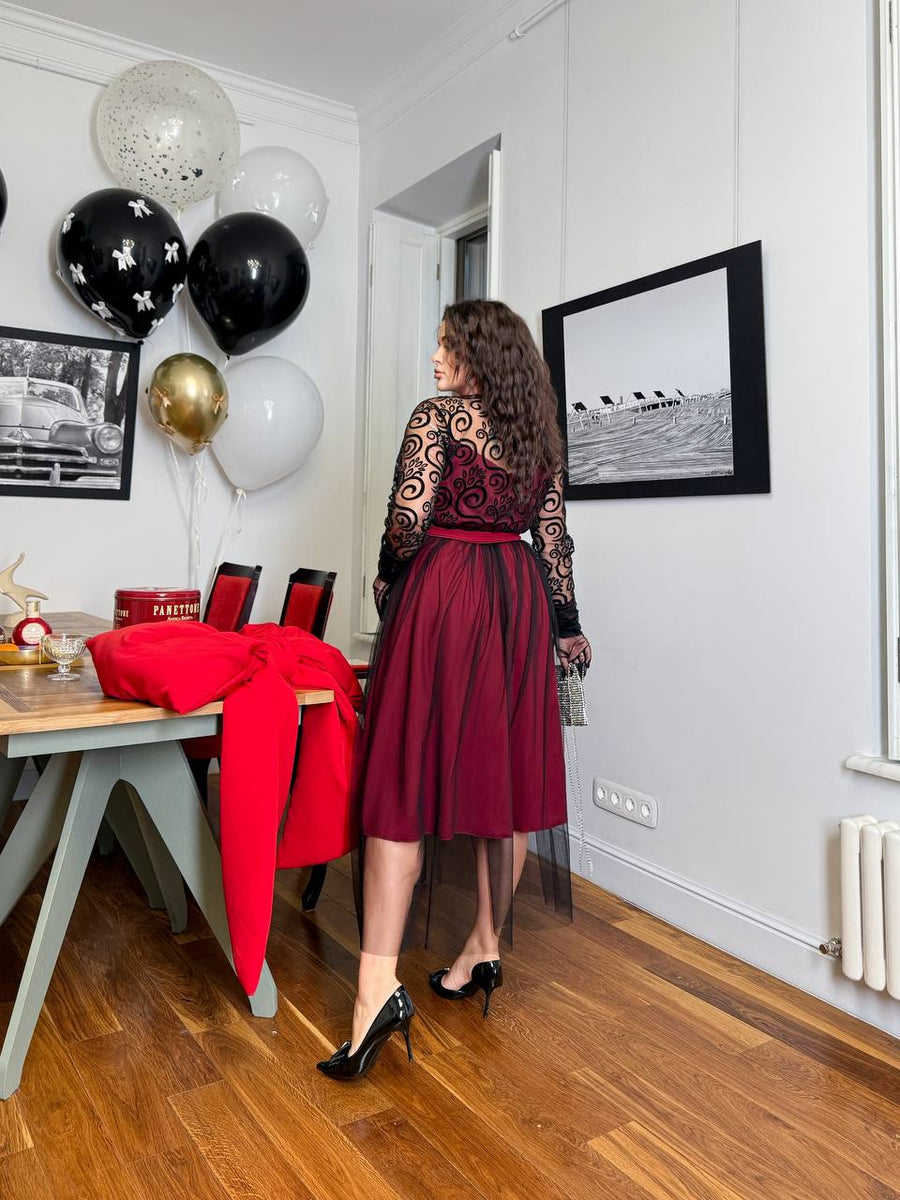 Разкроена рокля с тюл - Twiggy Shop