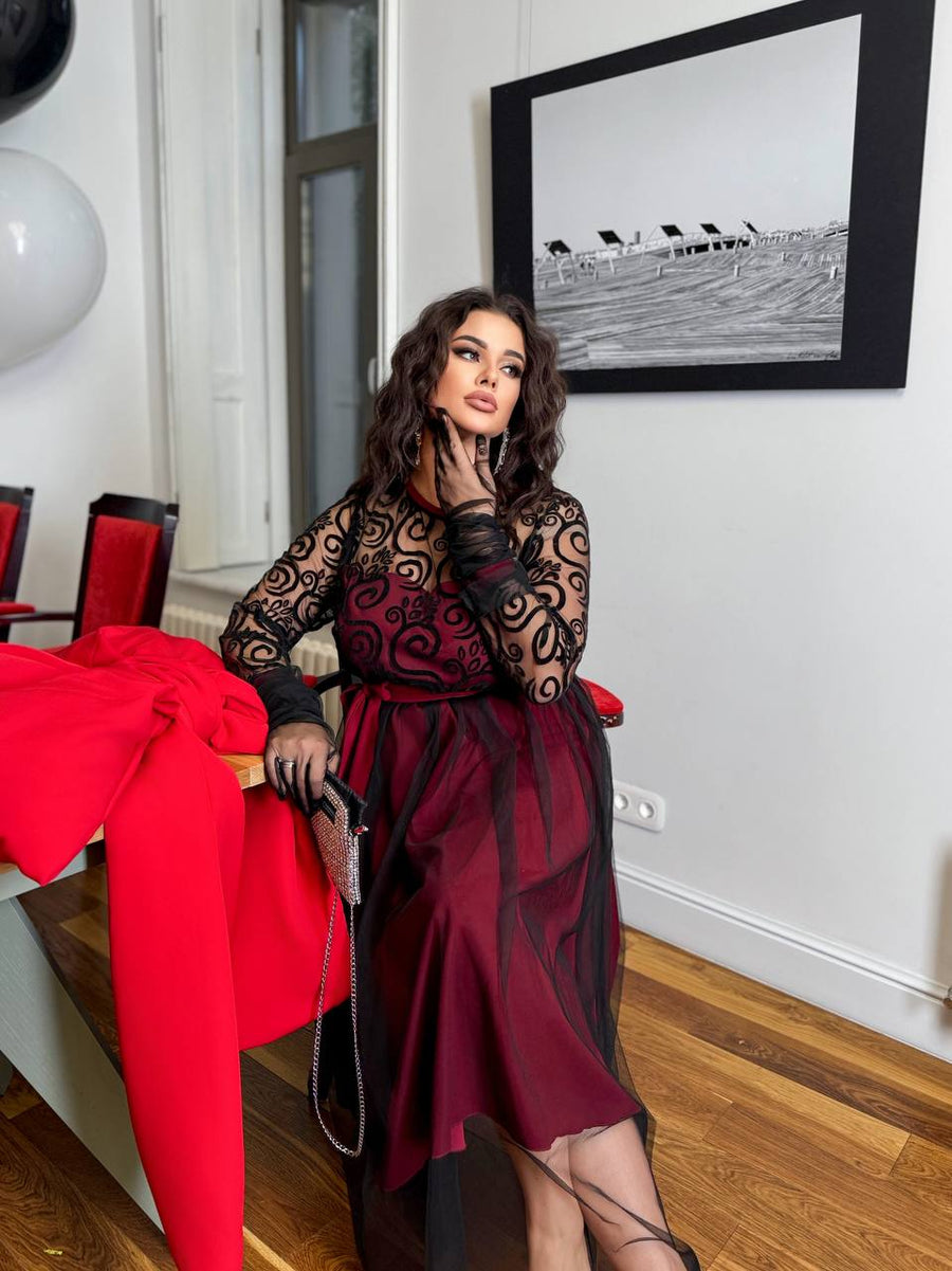 Разкроена рокля с тюл - Twiggy Shop