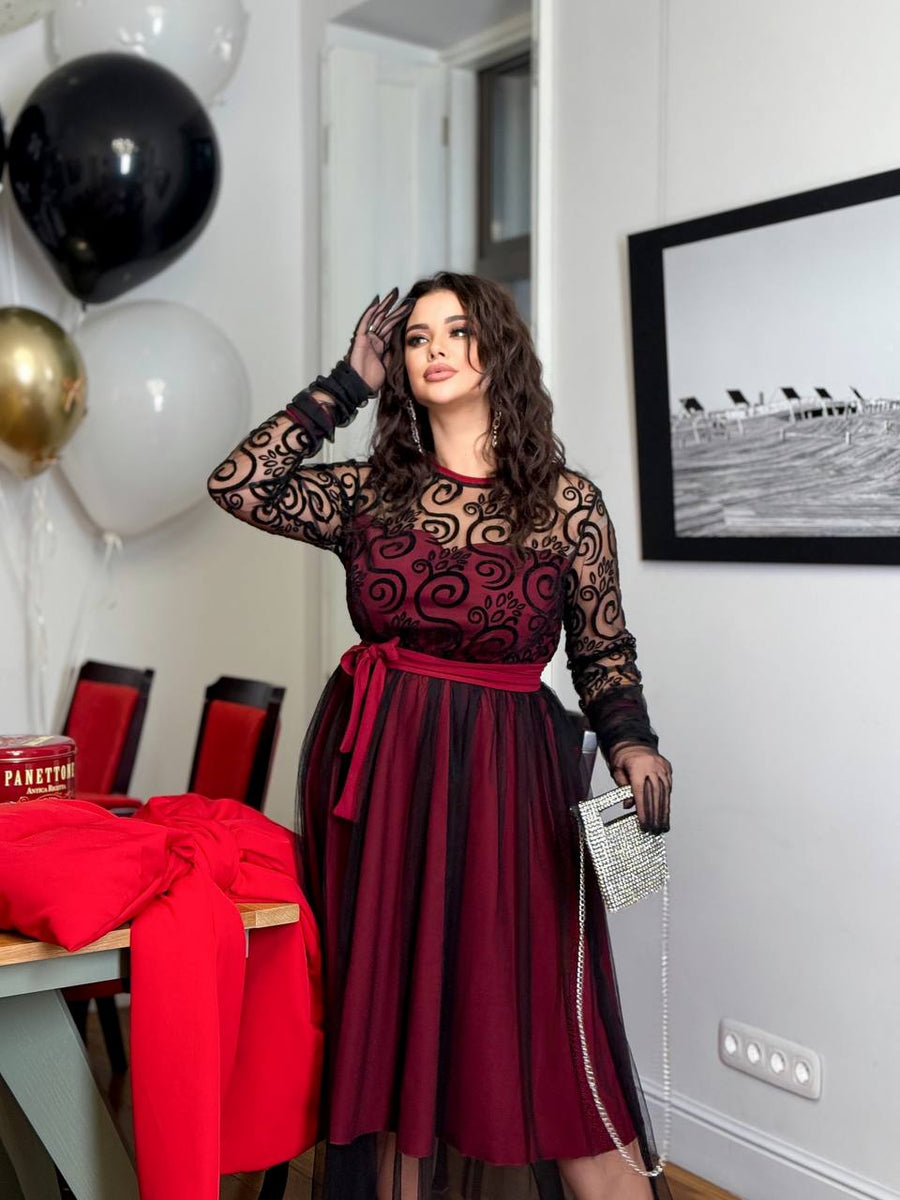 Разкроена рокля с тюл - Twiggy Shop