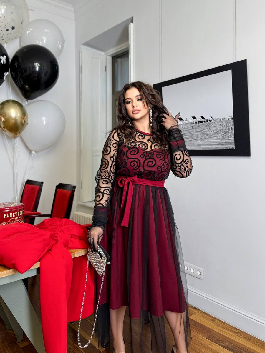 Разкроена рокля с тюл - Twiggy Shop