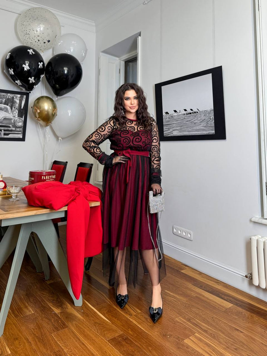 Разкроена рокля с тюл - Twiggy Shop