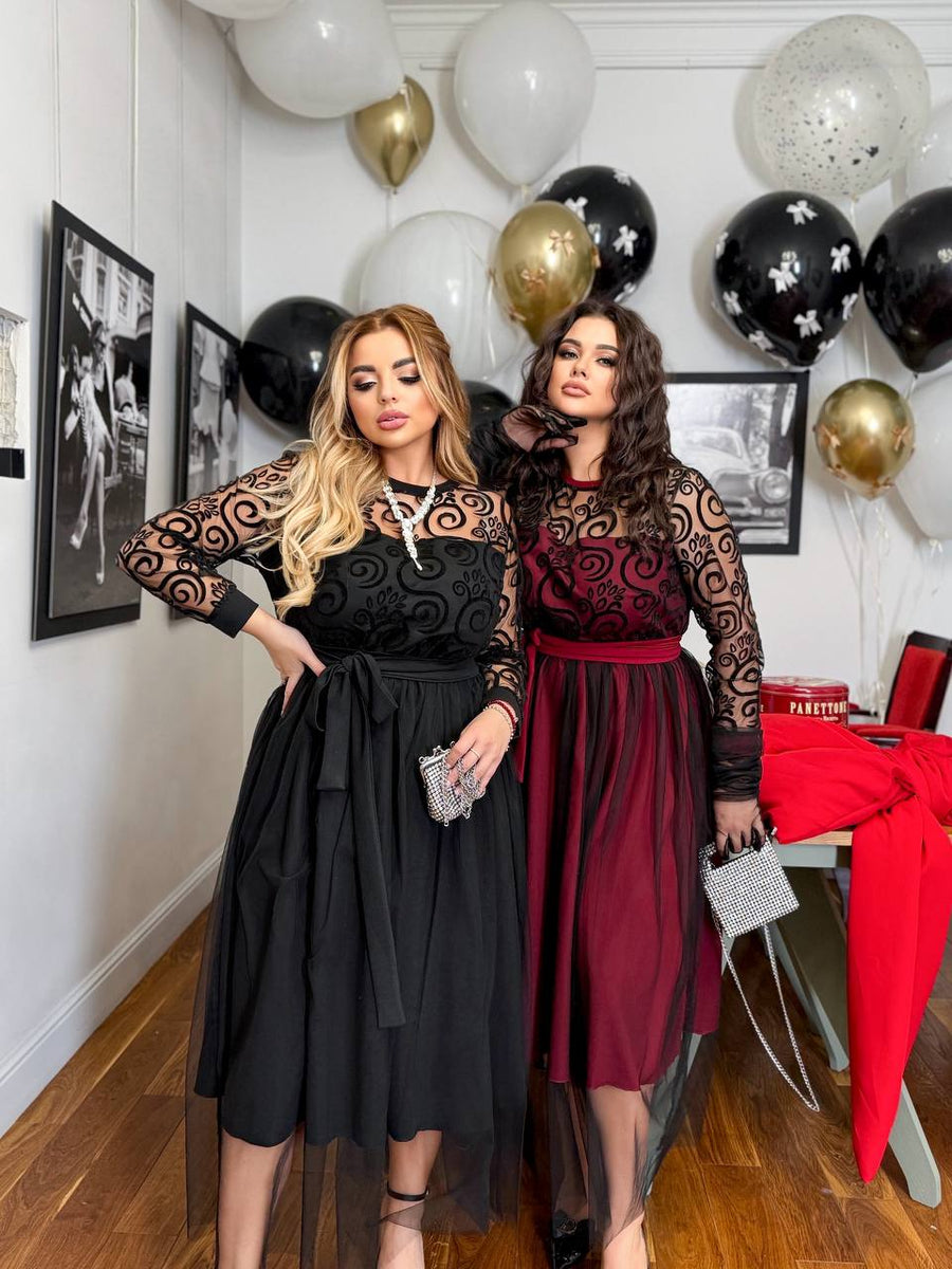 Разкроена рокля с тюл - Twiggy Shop