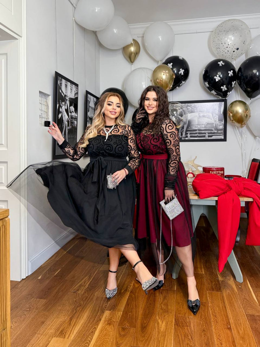 Разкроена рокля с тюл - Twiggy Shop