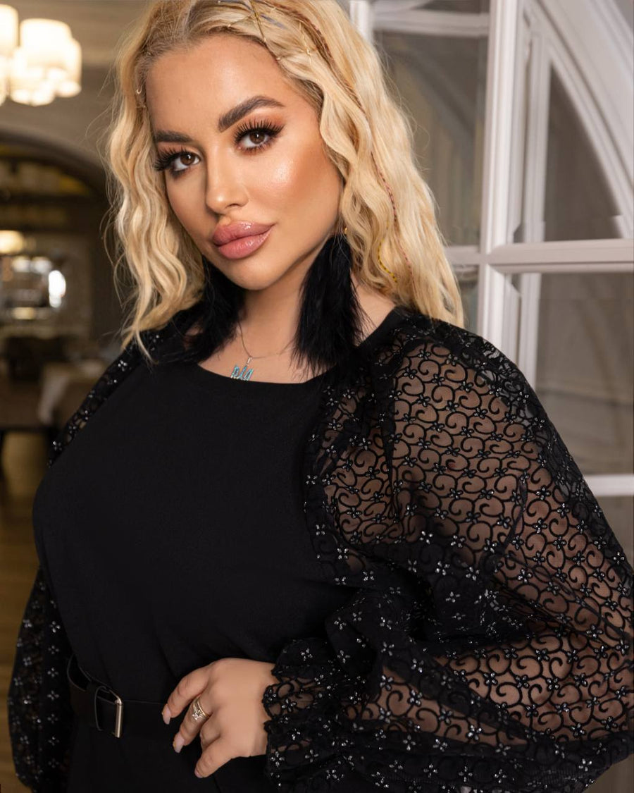 Дълга рокля с мрежести ръкави - Twiggy Shop