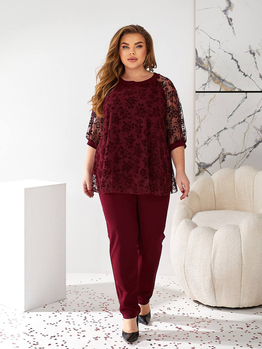 Комплект с блуза от флок материя - Twiggy Shop