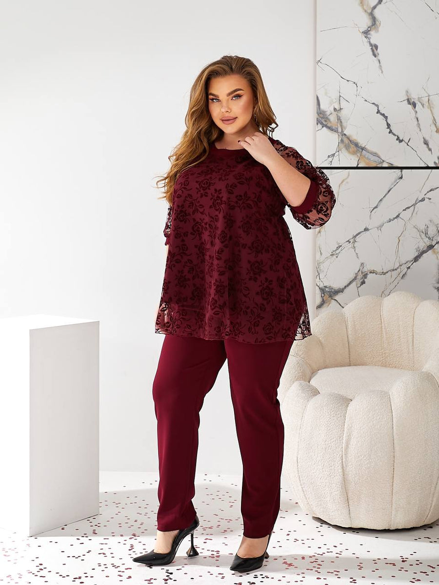 Комплект с блуза от флок материя - Twiggy Shop