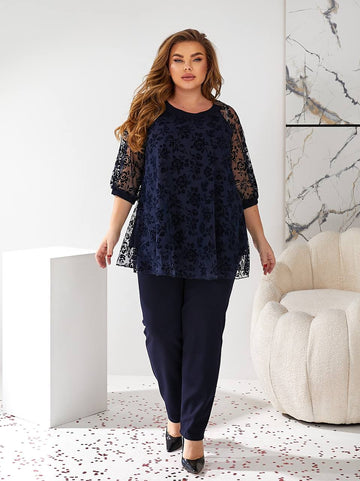 Комплект с блуза от флок материя - Twiggy Shop