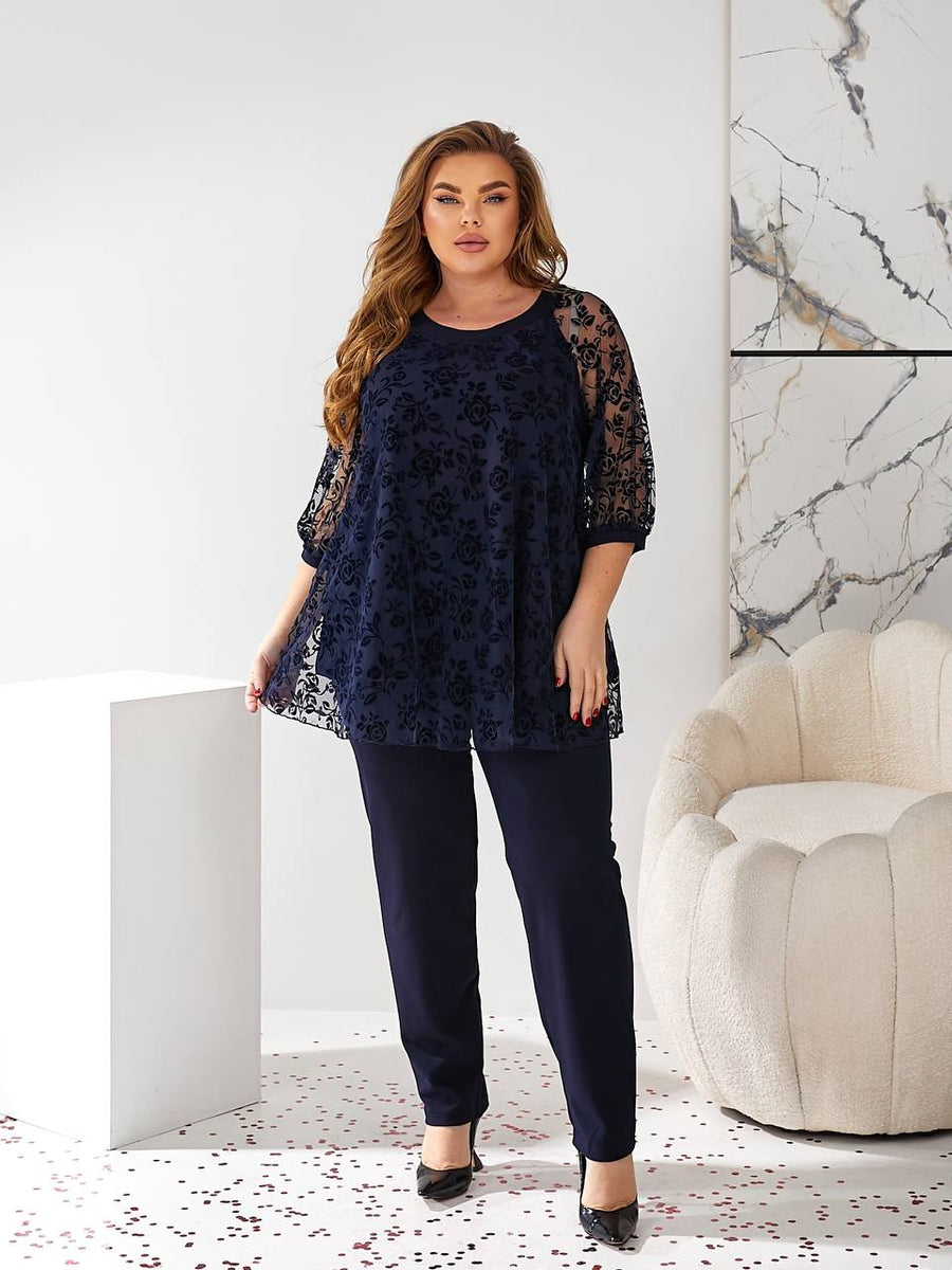 Комплект с блуза от флок материя - Twiggy Shop