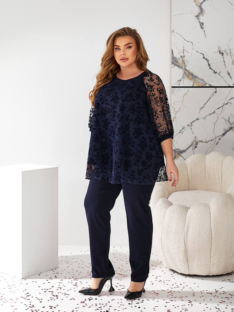 Комплект с блуза от флок материя - Twiggy Shop