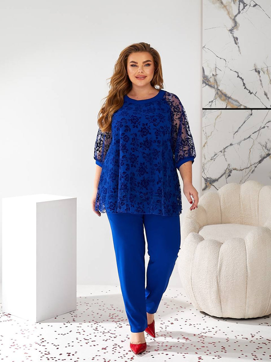 Комплект с блуза от флок материя - Twiggy Shop