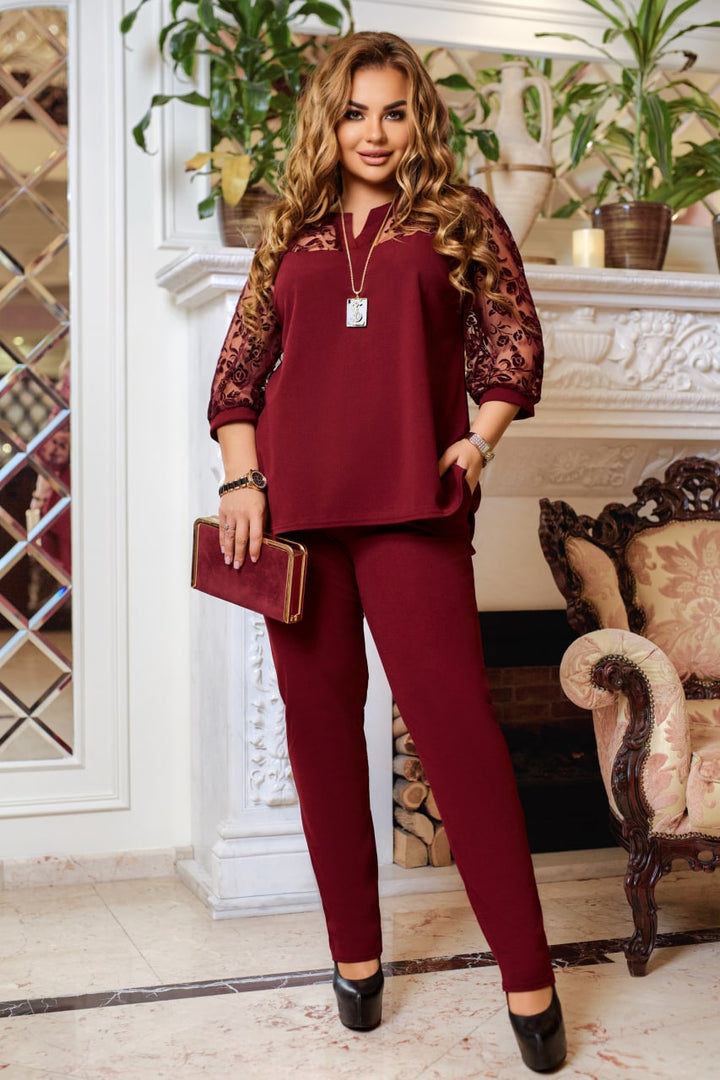 Комплект с блуза от флок материя - Twiggy Shop