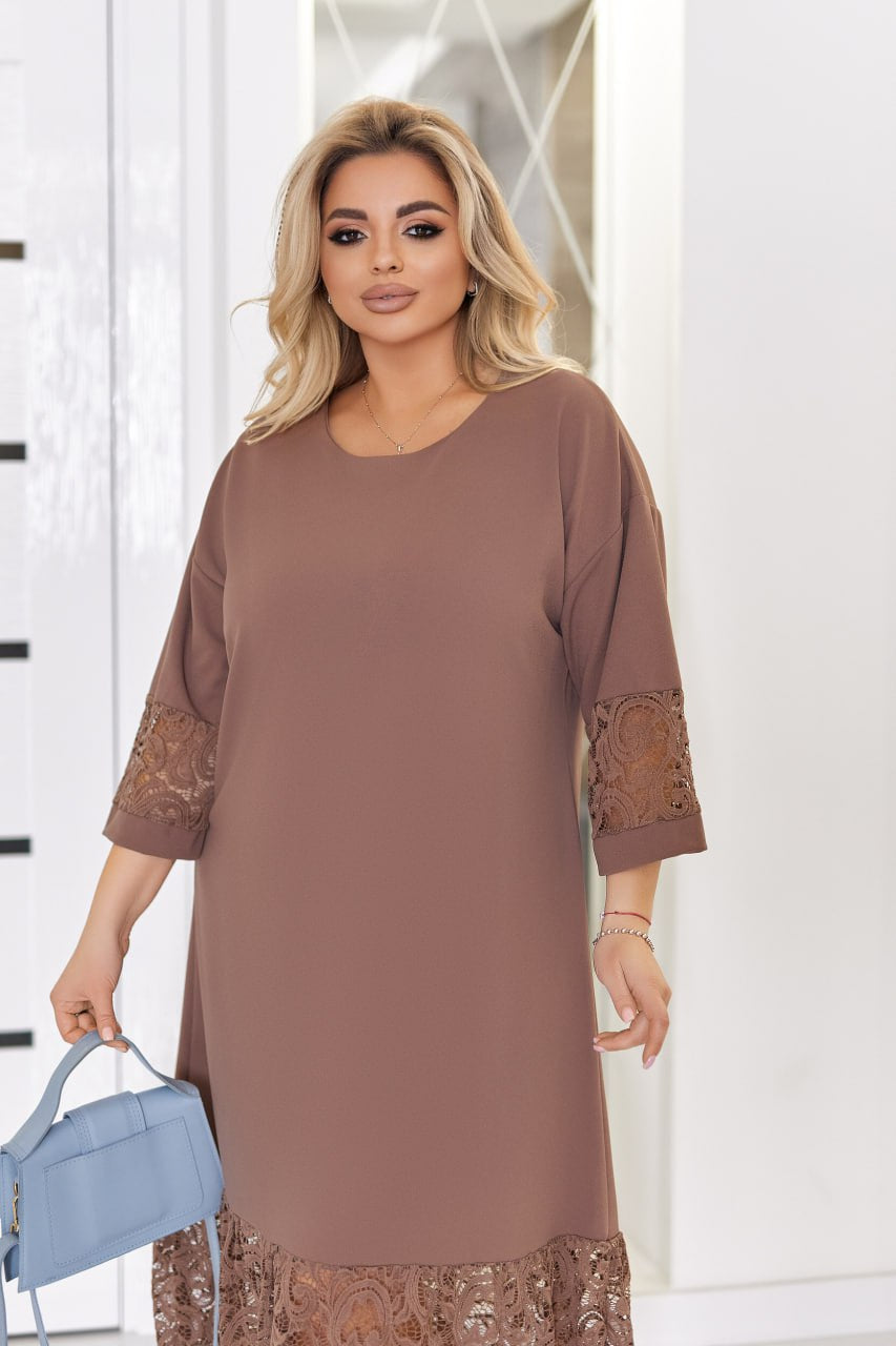 Рокля в права кройка с дантела - Twiggy Shop