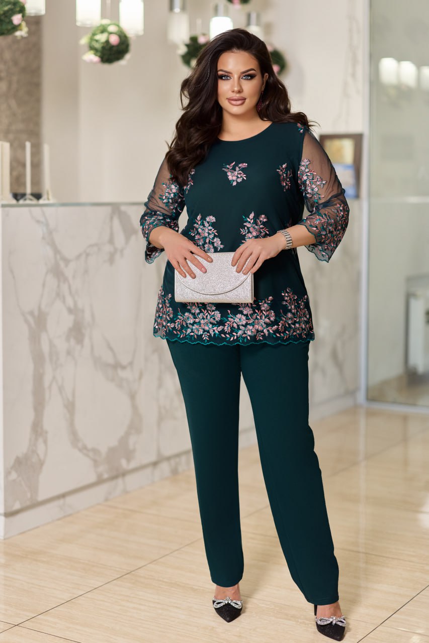 Комплект с блуза от мрежа с бродерия - Twiggy Shop