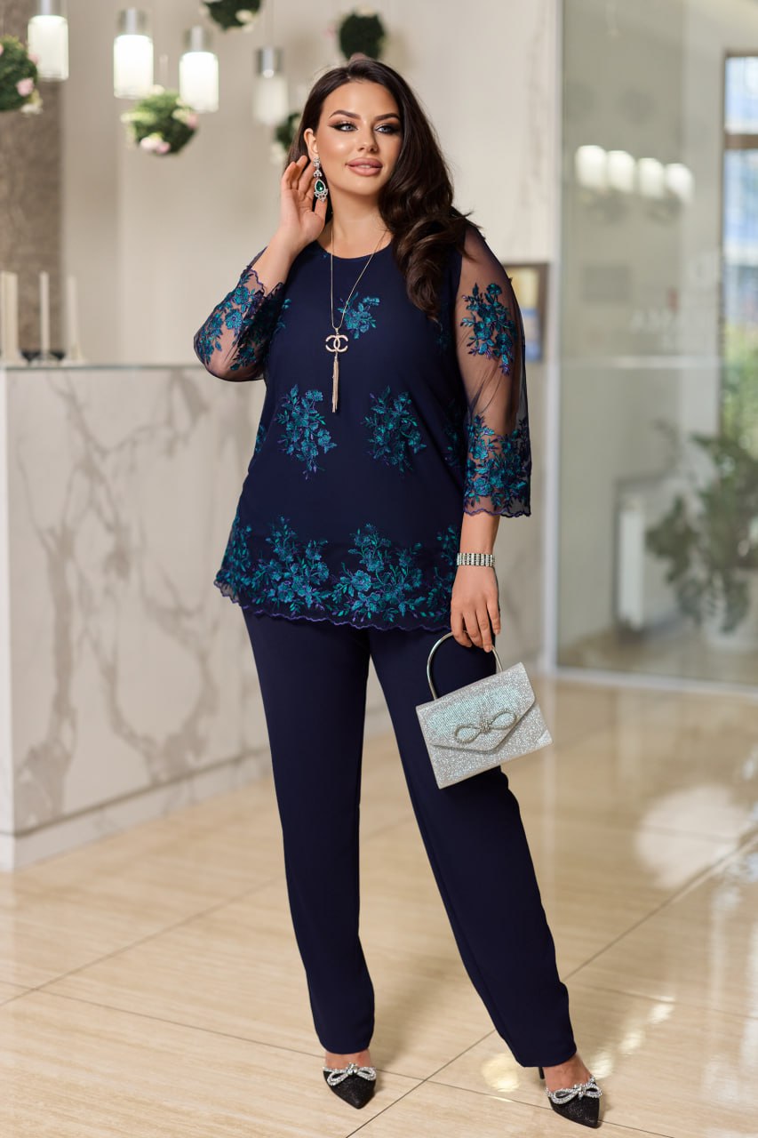 Комплект с блуза от мрежа с бродерия - Twiggy Shop