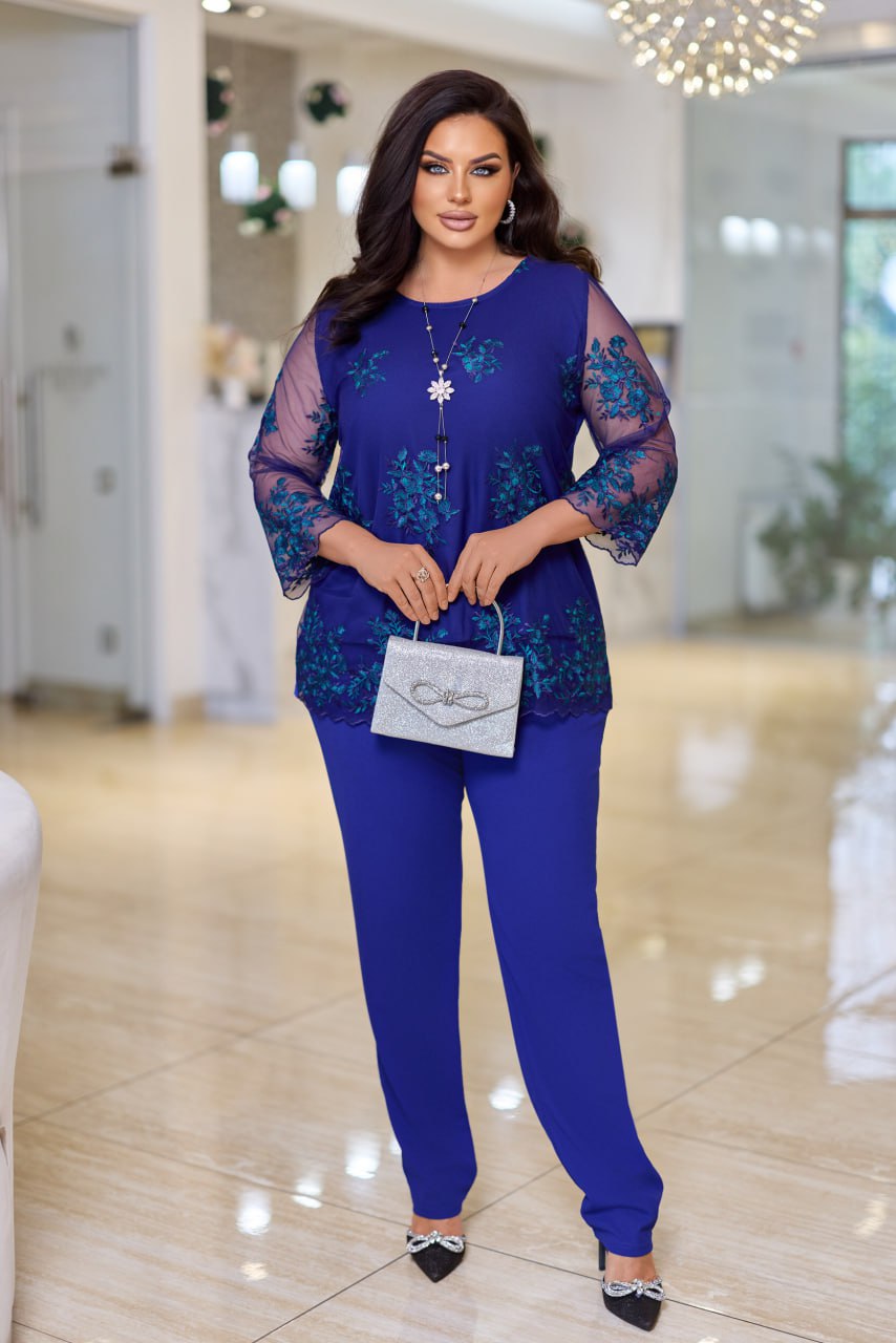 Комплект с блуза от мрежа с бродерия - Twiggy Shop