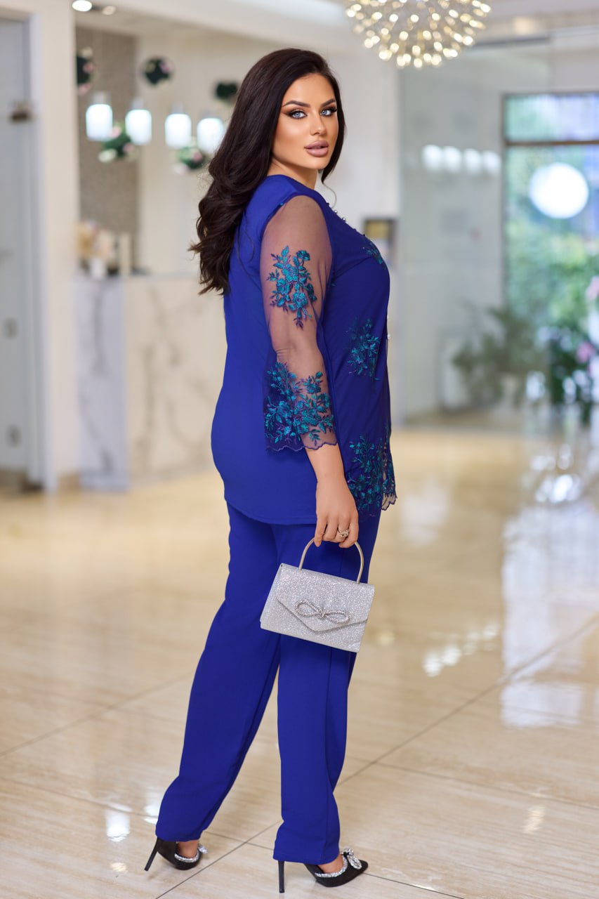 Комплект с блуза от мрежа с бродерия - Twiggy Shop