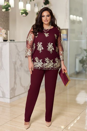 Комплект с блуза от мрежа с бродерия - Twiggy Shop