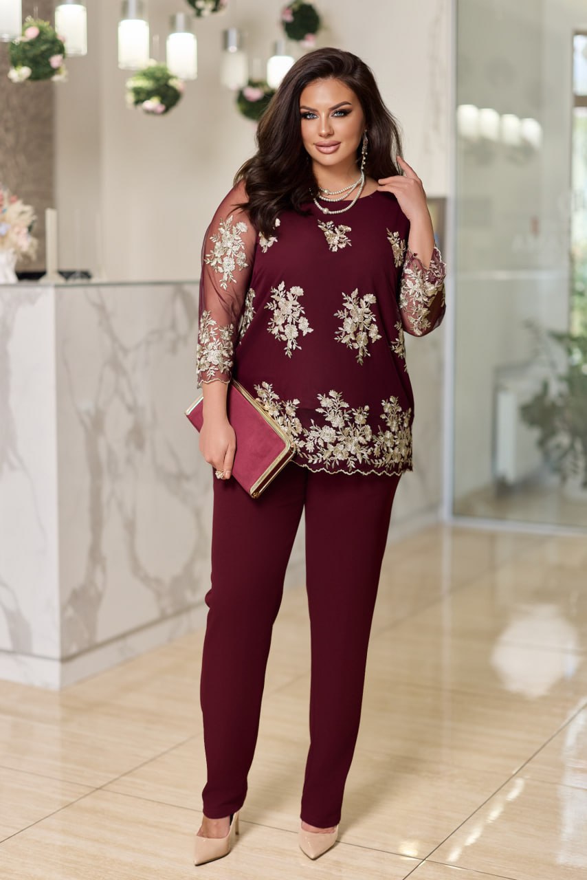 Комплект с блуза от мрежа с бродерия - Twiggy Shop