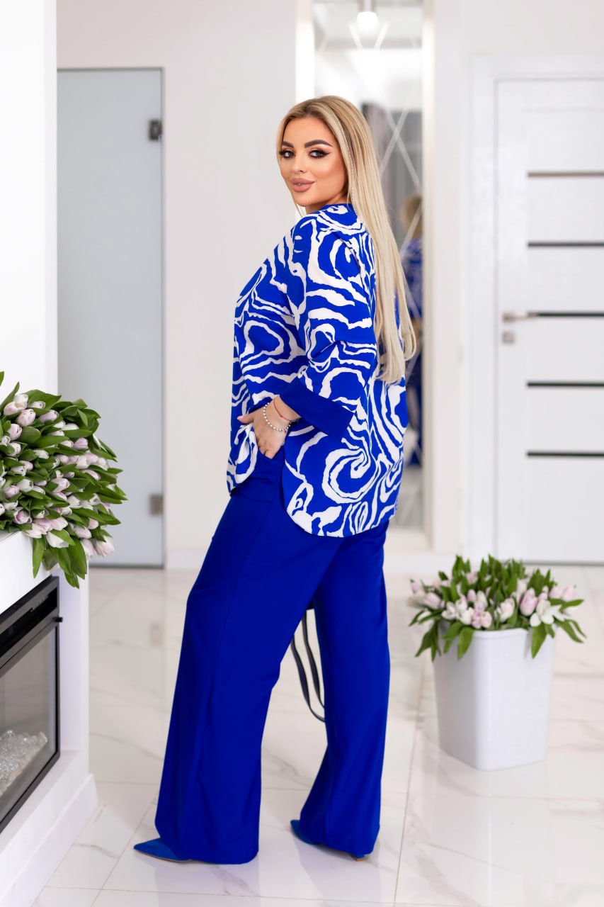 Комплект от широк панталон и принтирана блуза - Twiggy Shop