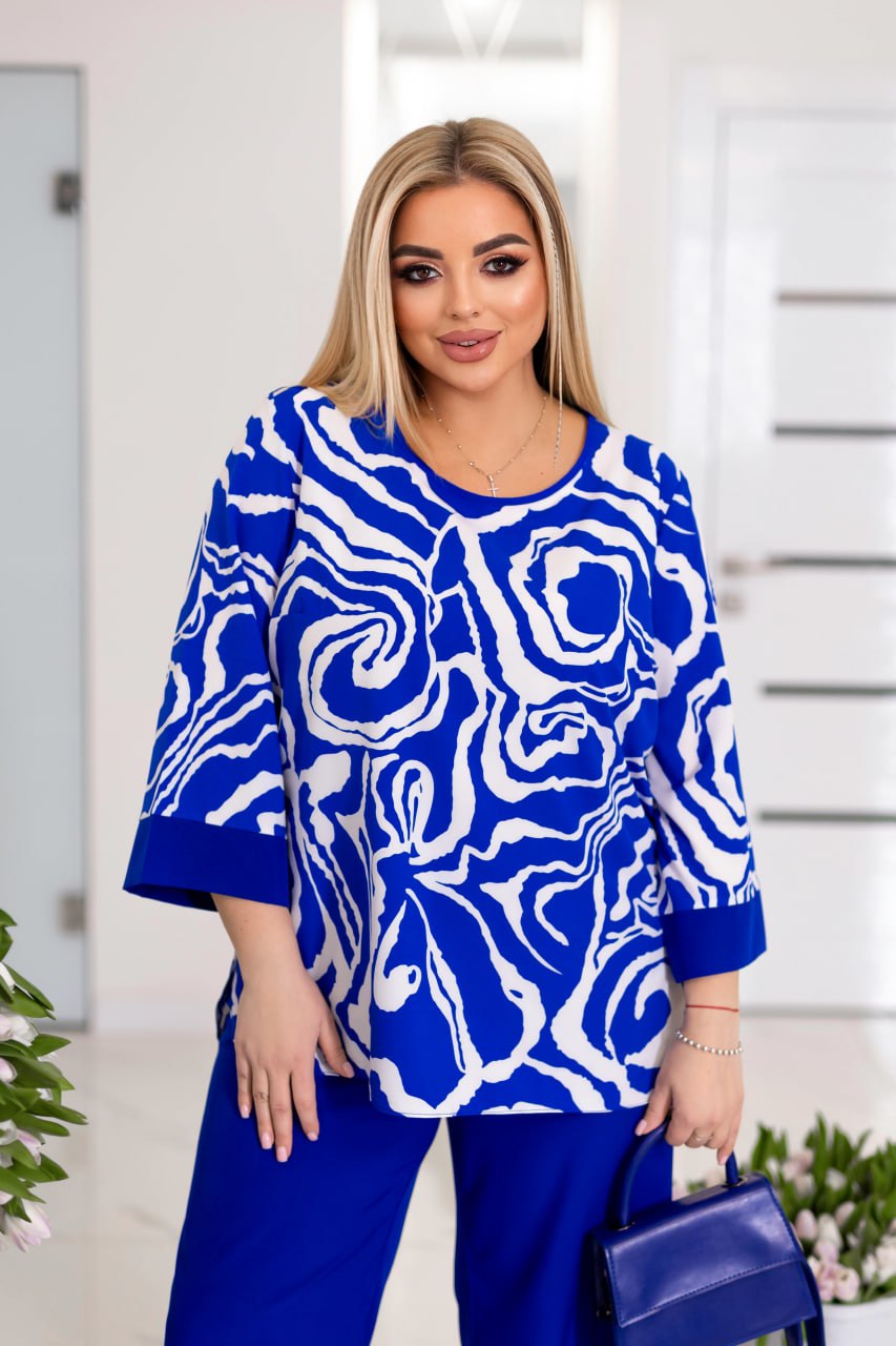 Комплект от широк панталон и принтирана блуза - Twiggy Shop