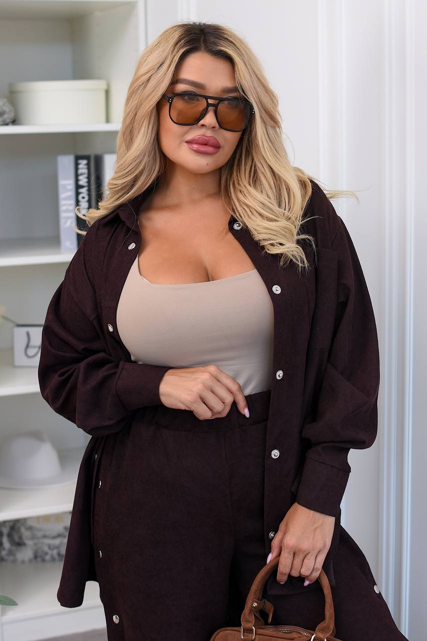 Кадифен комплект с широк панталон - Twiggy Shop