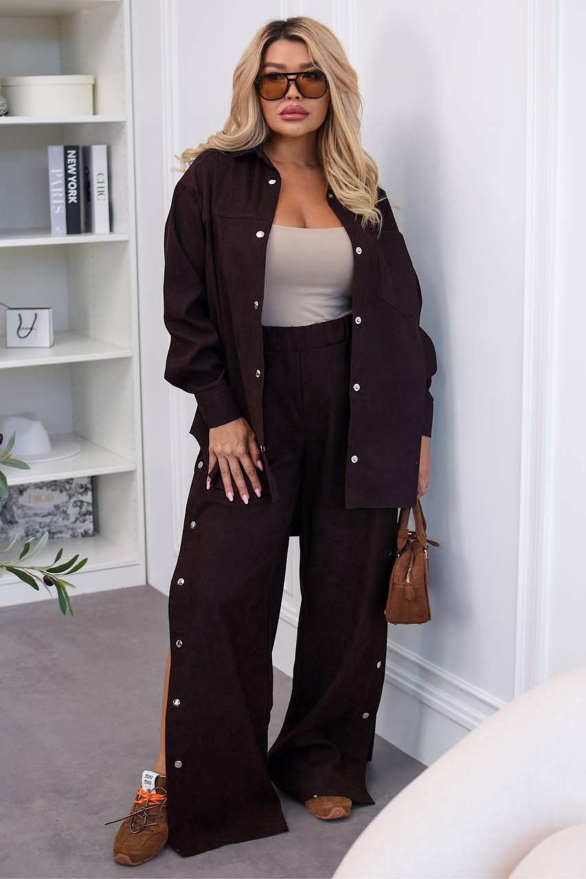 Кадифен комплект с широк панталон - Twiggy Shop