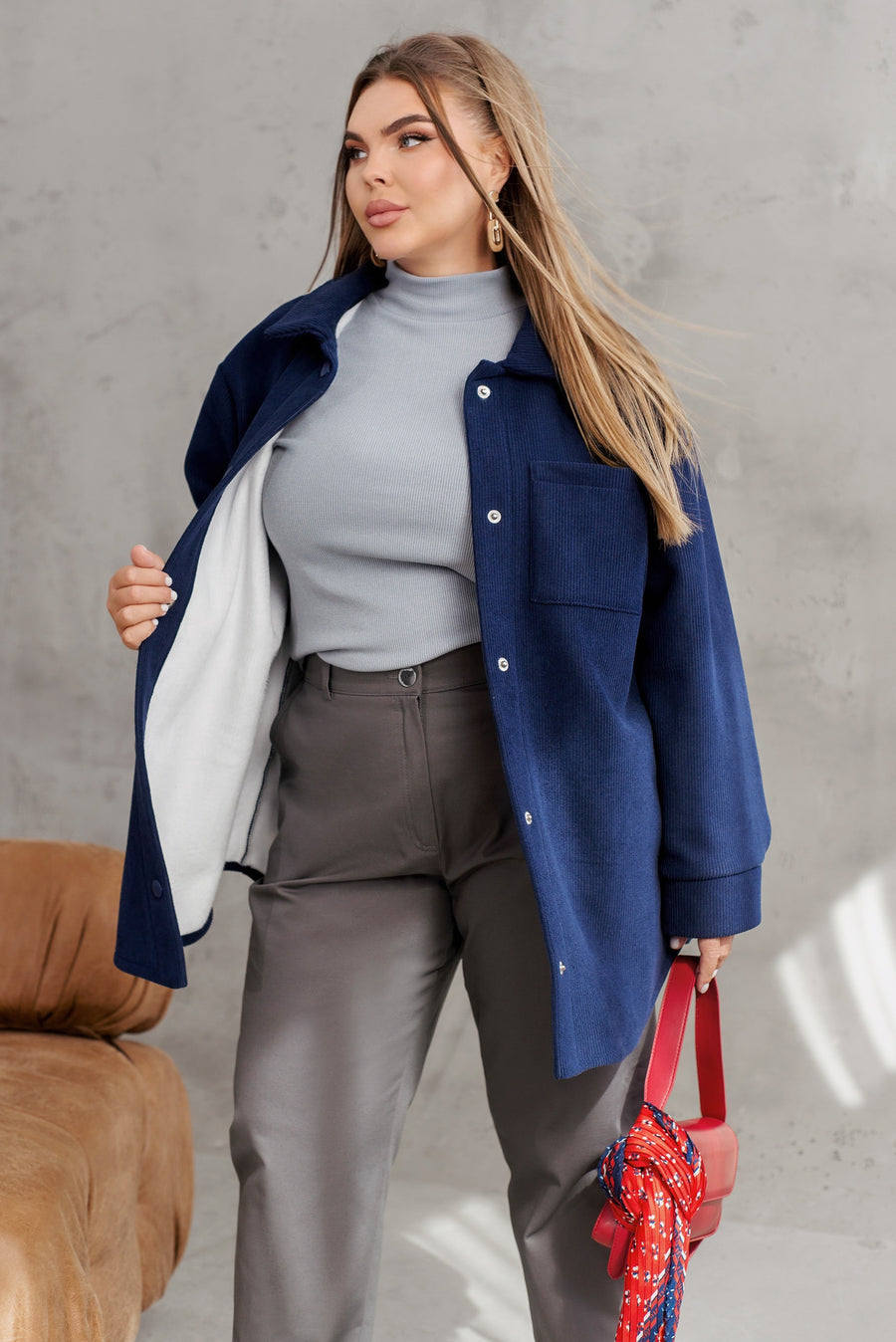 Рипсена връхна риза с топла подплата - Twiggy Shop