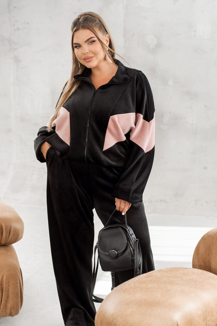 Комплект от кадифе с широк панталон - Twiggy Shop