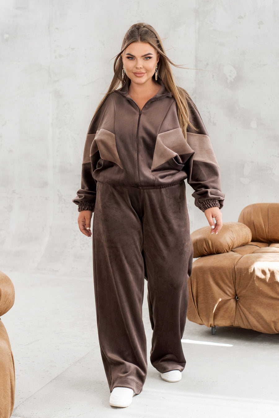 Комплект от кадифе с широк панталон - Twiggy Shop