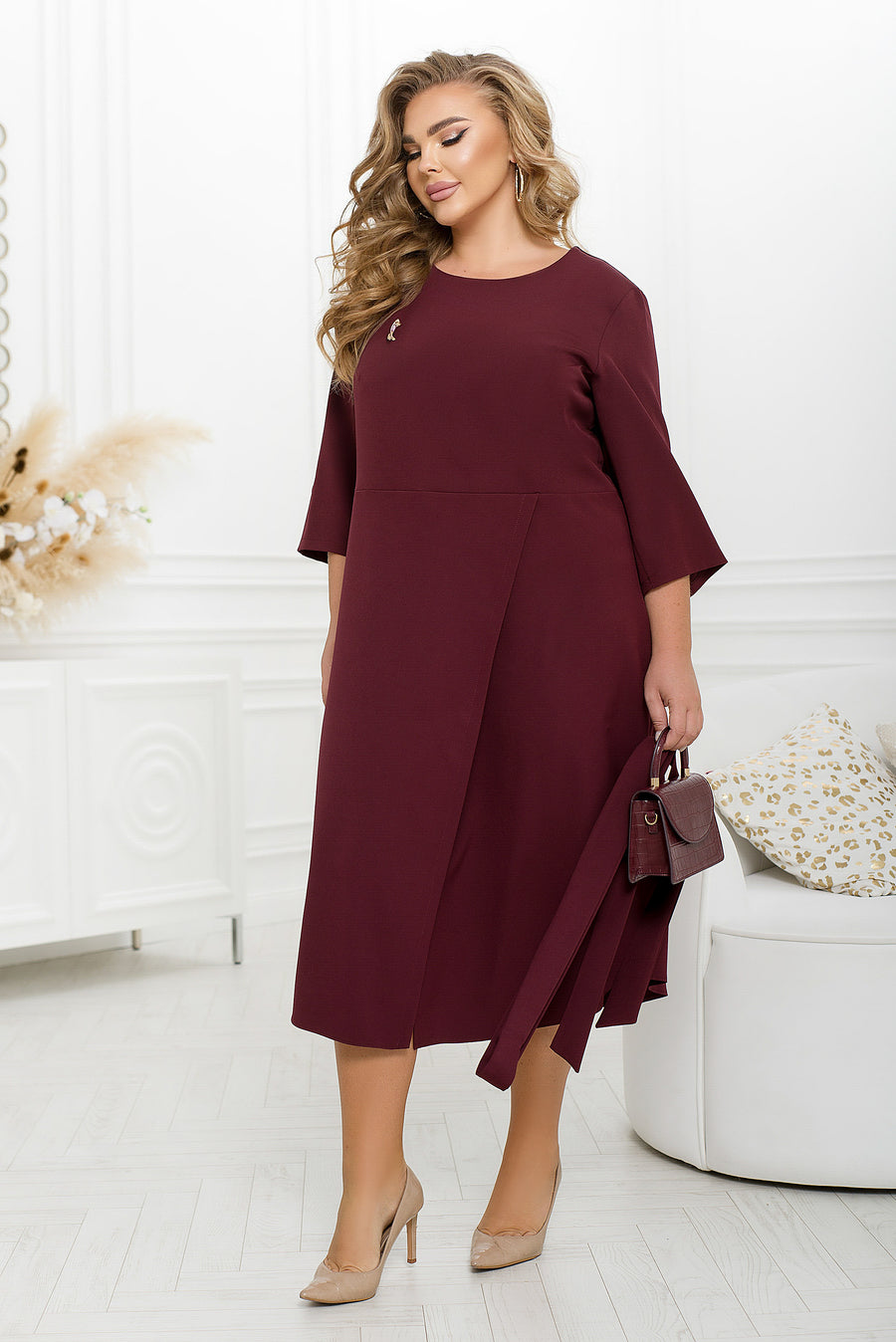 Рокля под коляното с колан - Twiggy Shop