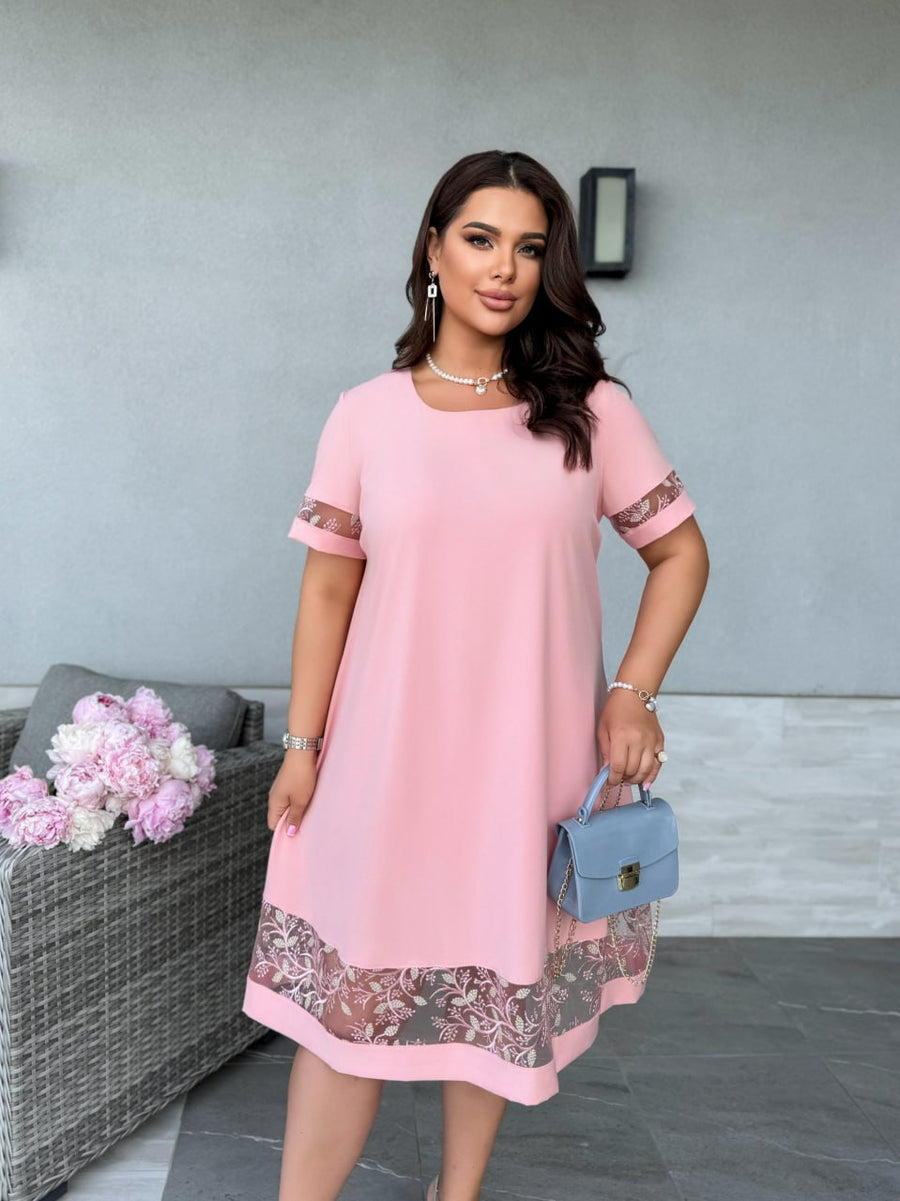 Рокля в свободна кройка с бродерия - Twiggy Shop