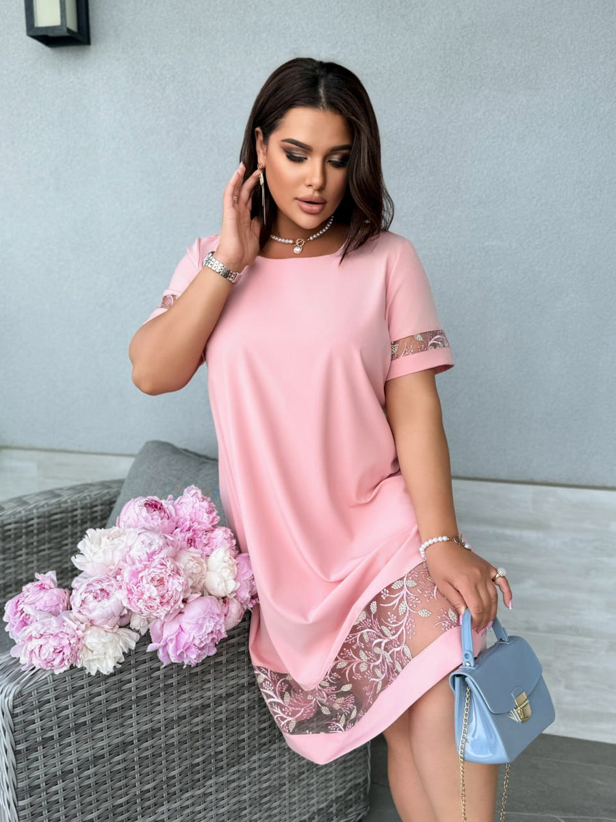 Рокля в свободна кройка с бродерия - Twiggy Shop