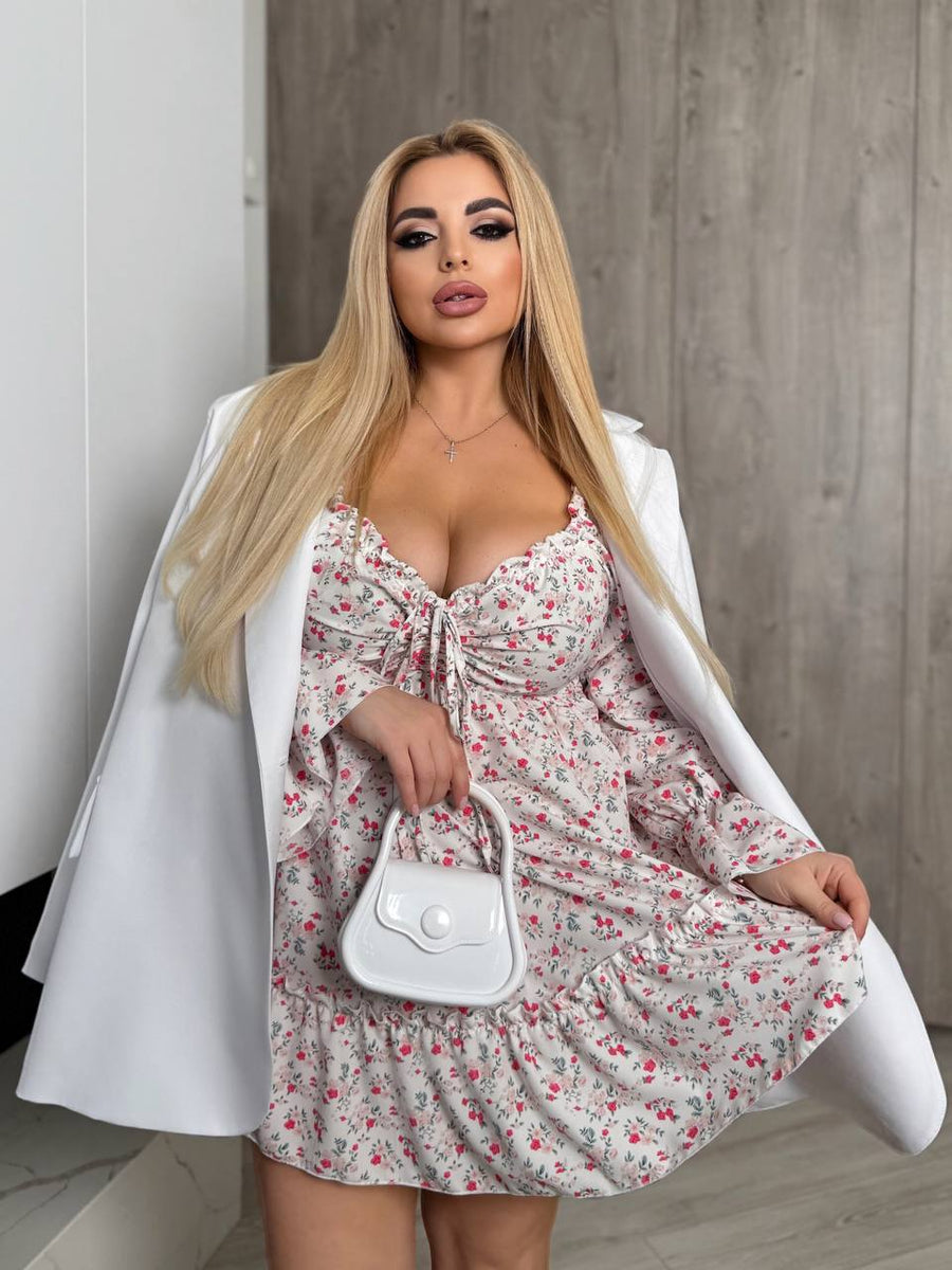 Къса крепирана рокля на цветя - Twiggy Shop