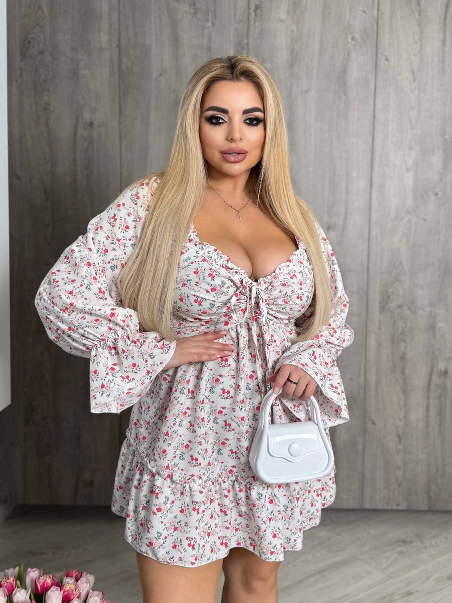 Къса крепирана рокля на цветя - Twiggy Shop