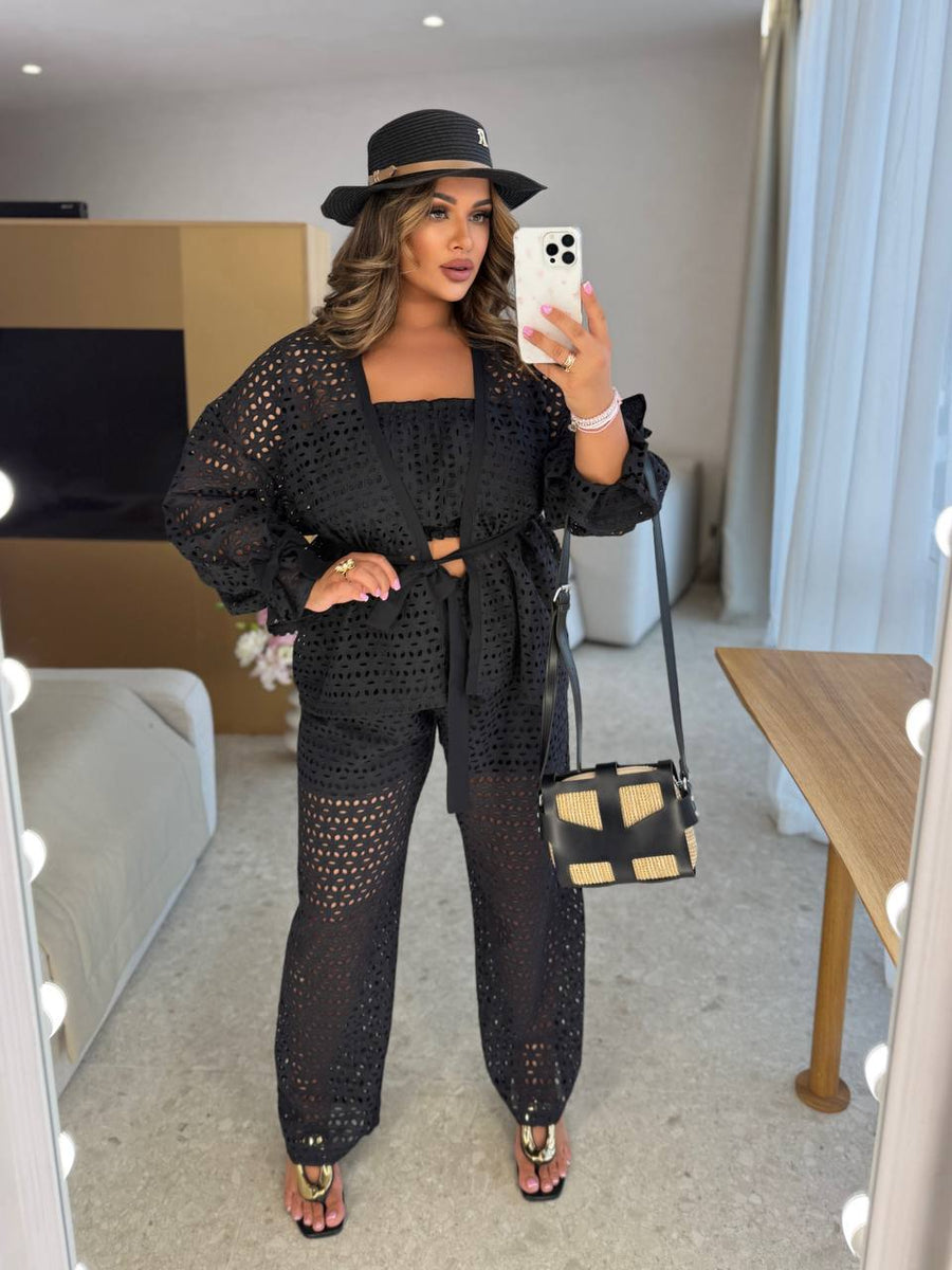 Памучен комплект с бродерия в три части - Twiggy Shop