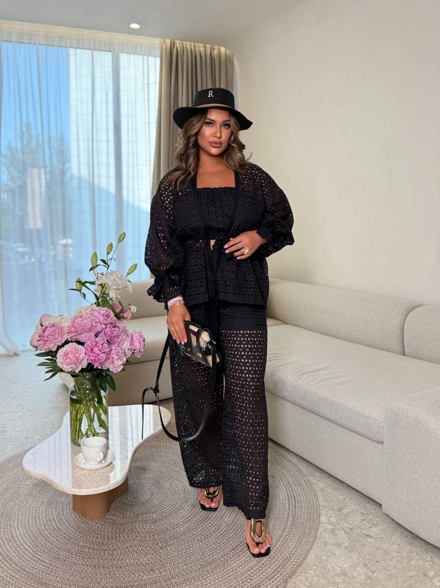 Памучен комплект с бродерия в три части - Twiggy Shop