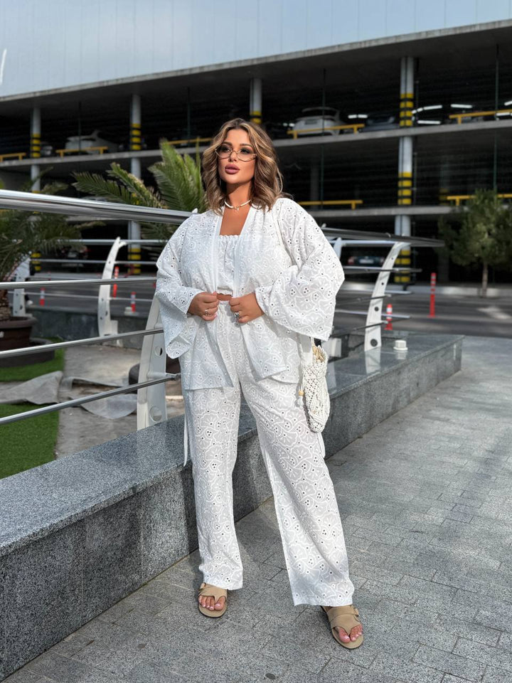 Памучен комплект с бродерия в три части - Twiggy Shop