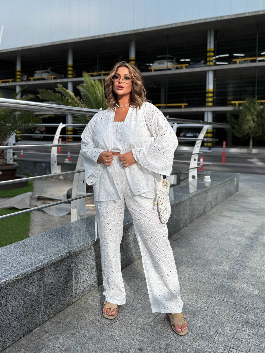 Памучен комплект с бродерия в три части - Twiggy Shop