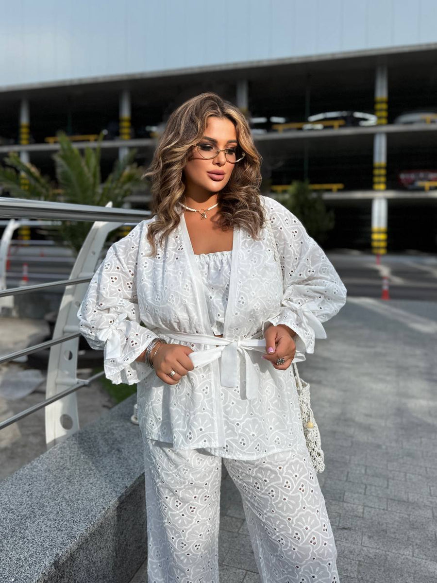 Памучен комплект с бродерия в три части - Twiggy Shop