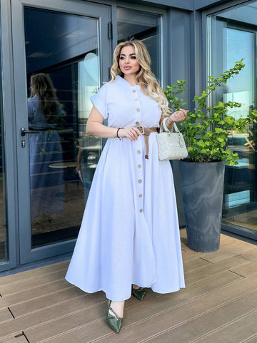 Дълга ленена рокля с колан - Twiggy Shop