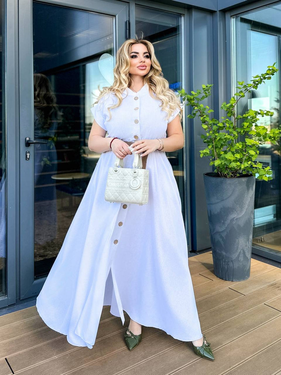 Дълга ленена рокля с колан - Twiggy Shop