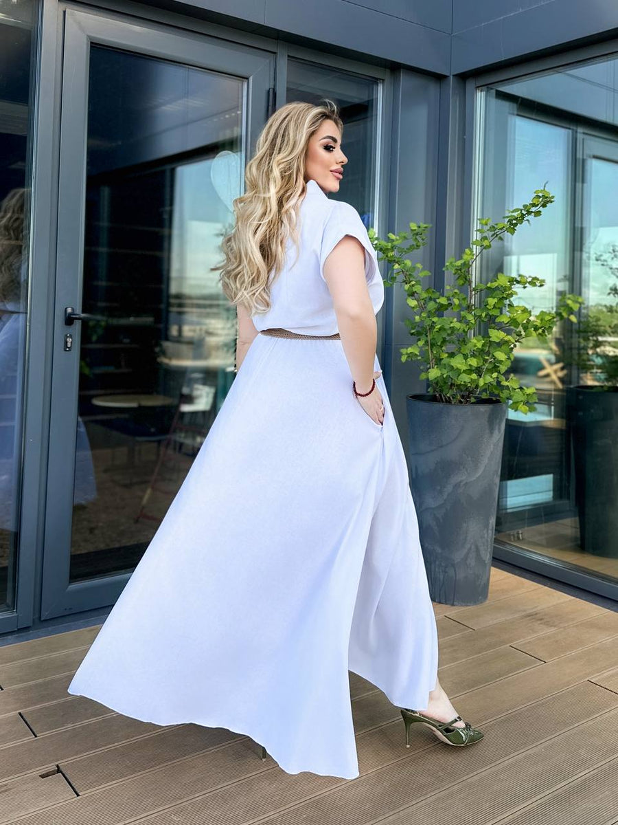 Дълга ленена рокля с колан - Twiggy Shop