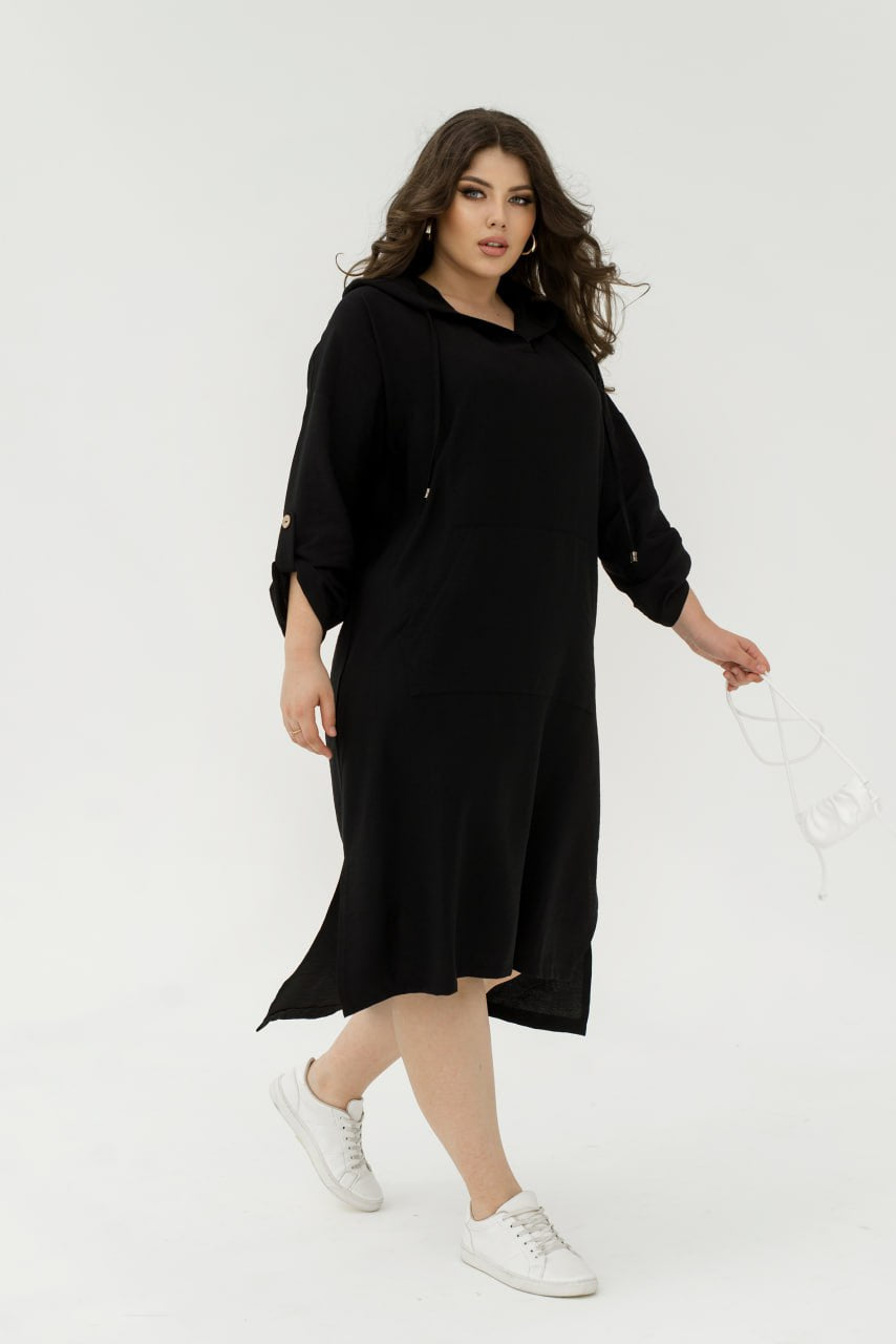 Рокля от ленена смес с качулка - Twiggy Shop