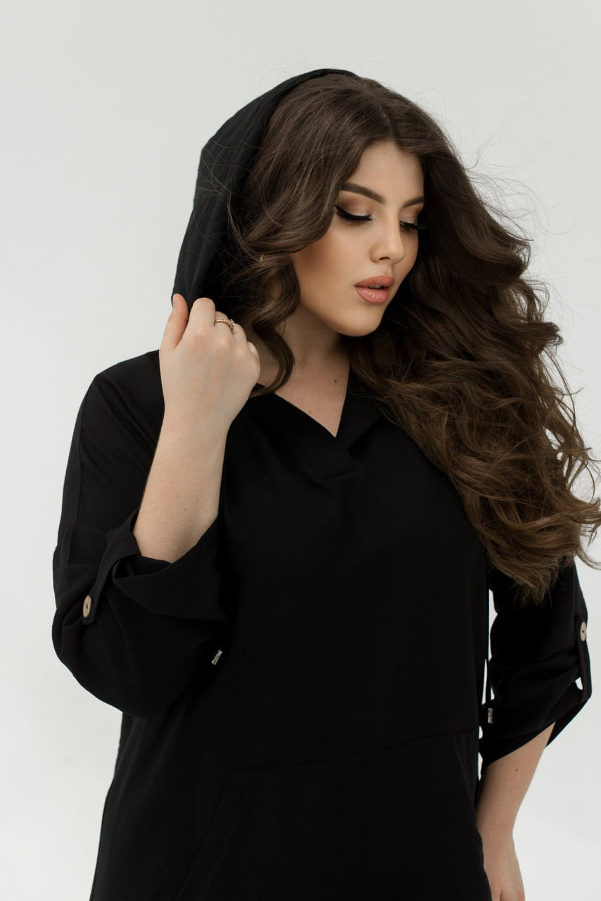 Рокля от ленена смес с качулка - Twiggy Shop