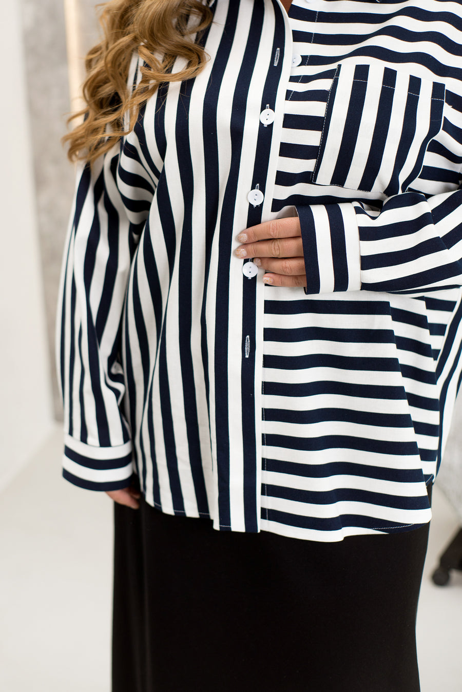 Ленена риза на райе в тъмносиньо - Twiggy Shop