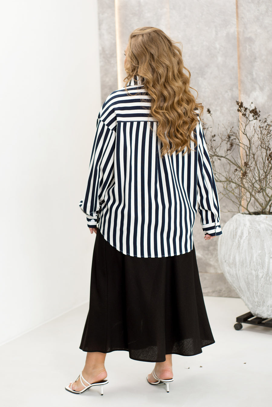 Ленена риза на райе в тъмносиньо - Twiggy Shop