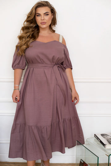 Ленена миди рокля с презрамки - Twiggy Shop