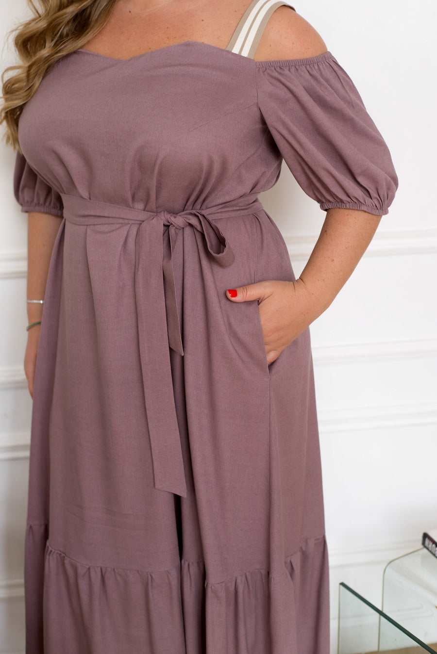 Ленена миди рокля с презрамки - Twiggy Shop