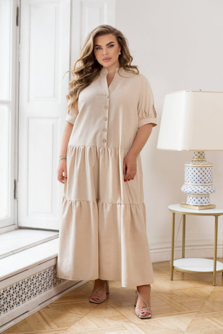 Дълга ленена рокля с копчета - Twiggy Shop