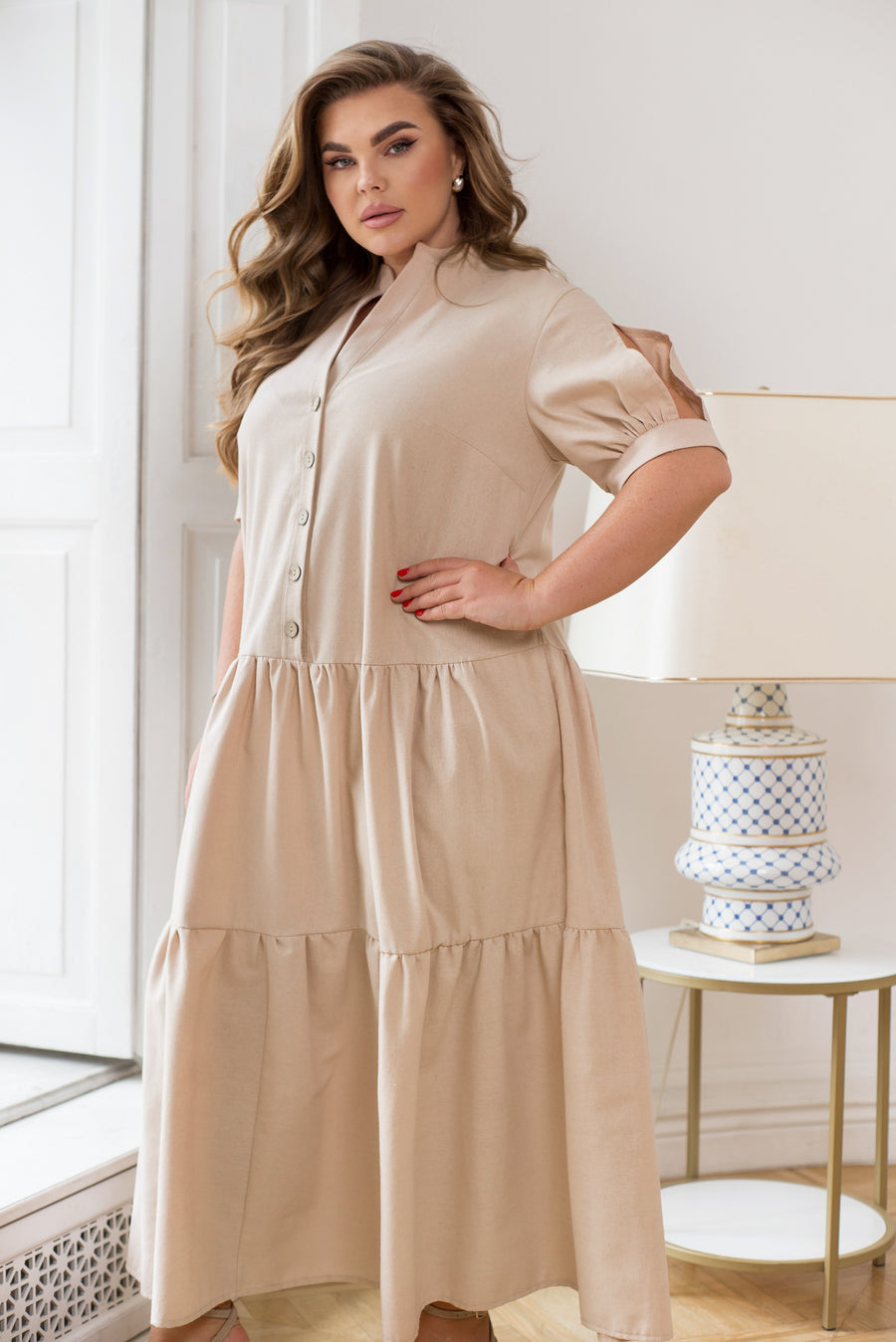 Дълга ленена рокля с копчета - Twiggy Shop